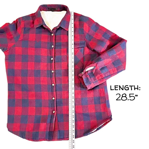 Ambiance Shacket Womens L Soft Fleece Red & Blue Plaid Button Front Pocket Shirt - Picture 4 of 13